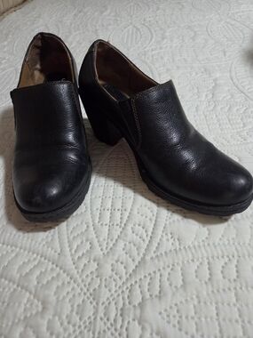 boc Black Leather Slip-On Chunky Heel Mules